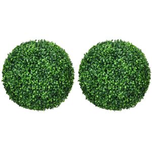 MHSTAR UK LTD HOMCOM Set of 2 Artificial Topiary Balls, 40cm Faux Boxwood Balls, Hanging Decoration for Home, Indoor, Outdoor, Green