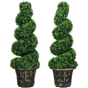 MHSTAR UK LTD HOMCOM Set of 2 Decorative Artificial Plants Topiary Spiral Boxwood Trees in Pot, Fake Plants for Home Indoor Outdoor Decor, 90cm