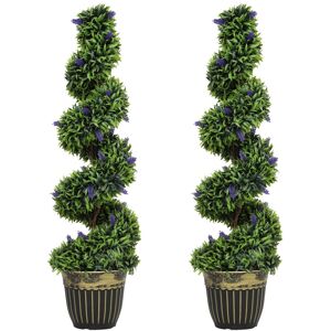 MHSTAR UK LTD HOMCOM Set of 2 Decorative Artificial Plants, Boxwood Spiral Topiary Tree with Lavender and Pot, Fake Plants for Home Indoor Outdoor Decor, 115cm