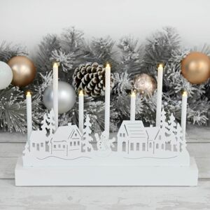 XS-Stock.com Ltd 7 Light Christmas Candle Decoration White Silhouette Scene 32cm - Village XS-Stock.com Ltd 7 Light Christmas Candle Decoration White Silhouette Scene 32cm - Village