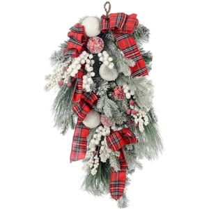 XS-Stock.com Ltd Christmas Teardrop Swag Red Tartan White Baubles Snow 76cm XS-Stock.com Ltd Christmas Teardrop Swag Red Tartan White Baubles Snow 76cm