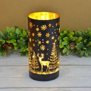 XS-Stock.com Ltd Christmas Cylinder Light Black Gold Decoration Glass 20cm - Tree Scene & Deer XS-Stock.com Ltd Christmas Cylinder Light Black Gold Decoration Glass 20cm - Tree Scene & Deer