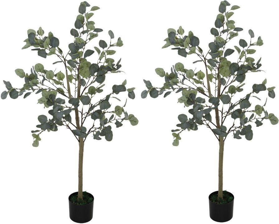MHSTAR UK LTD HOMCOM Set of 2 Decorative Artificial Plants, 4ft/ 120cm Silk Eucalyptus Trees with 230 Silver Dollar Leaves in Pot, Fake Plants for Home, Office, Liv