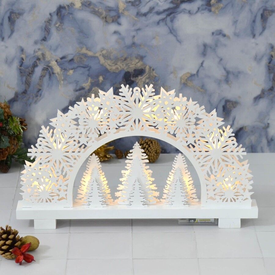 XS-Stock.com Ltd 10 Light White Wooden Candle Bridge Christmas Decoration 46cm