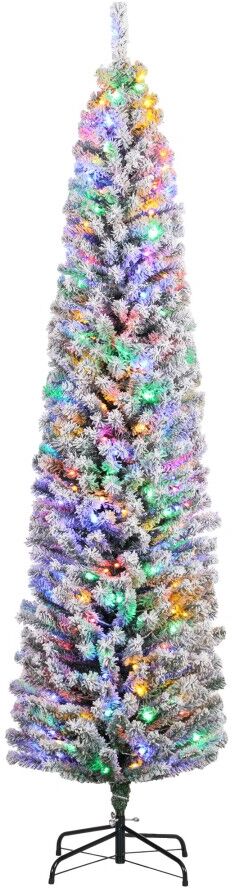 MHSTAR UK LTD HOMCOM 7ft Pre Lit Artificial Christmas Tree Holiday Décor with 250 Colourful LED Lights and 592 Snow Flocked Tips, Pine Cone, Berry, Ball Tree Decor