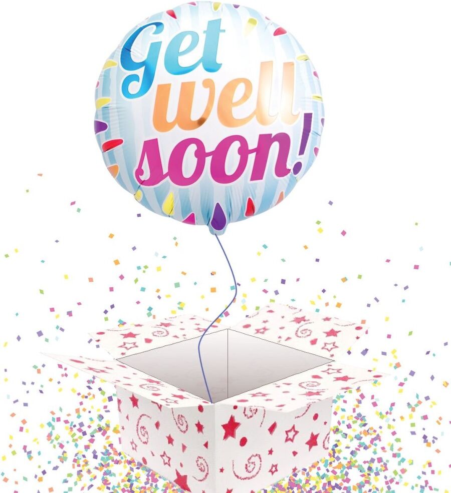 Jesters Party FOIL BALLOON GET WELL SOON MULTI COLOURS - BALLOON IN A BOX - 45CM