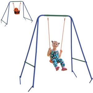 MHSTAR UK LTD Outsunny 2 In 1 Nursery Swing for Toddlers, Kids, Garden Swing Set with Comfortable Seats, Safety Belt for Indoor Outdoor Play, Orange