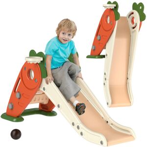 MHSTAR UK LTD AIYAPLAY Kids Slide, 3 in 1 Foldable Toddler Slide with Basketball Hoop, Climber, Carrot-themed Indoor Slide for 1-3 Years Old, Orange