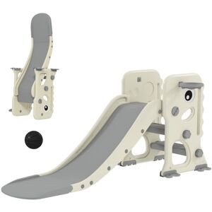 MHSTAR UK LTD AIYAPLAY 3-in-1 Kids Slide, Foldable Dinosaur Shape Toddler Slide with Climber, Basketball Hoop and Ball, Indoor Playground Equipment for Ages 2-5, Cr