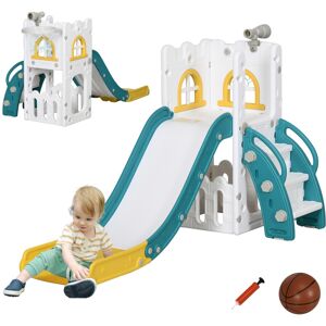 MHSTAR UK LTD AIYAPLAY Kids Slide, 4 in 1 Toddler Slide with Basketball Hoop, Climber, Telescope, Storage Basket, Indoor Slide for 1-3 Years Old, Yellow