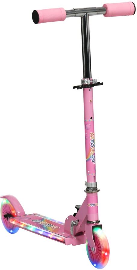 MHSTAR UK LTD HOMCOM Kids Scooter with Lights, Music, Adjustable Height, Foldable Frame, LED Wheels, for Ages 3-7 Years - Pink