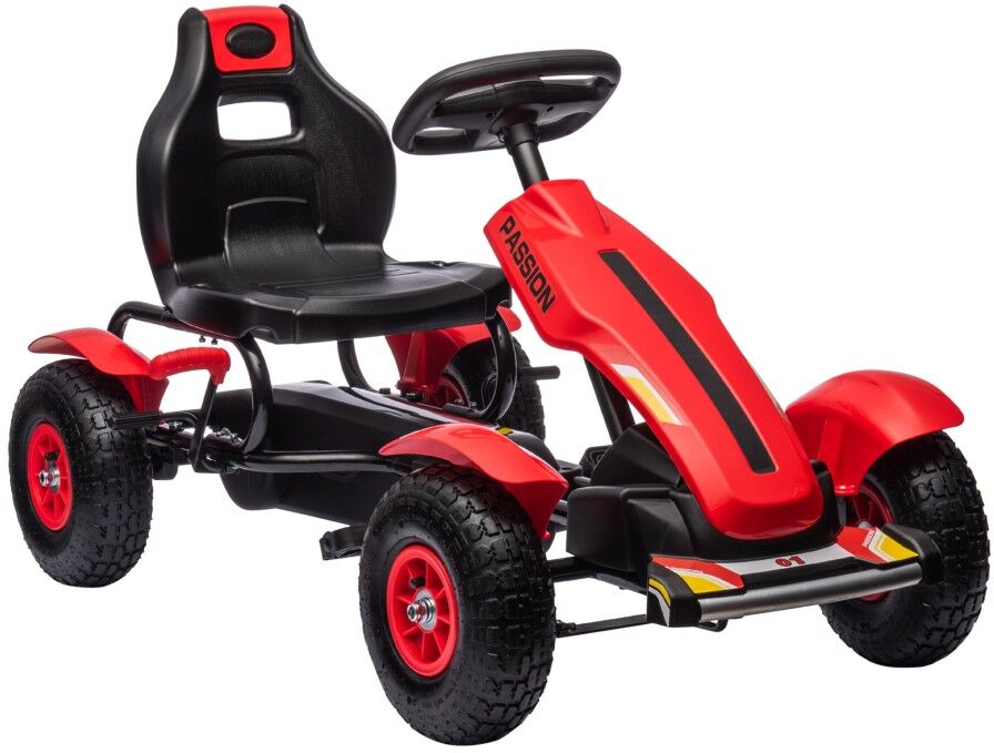 MHSTAR UK LTD HOMCOM Children Pedal Go Kart, Kids Ride On Racer with Adjustable Seat, Inflatable Rubber Tyres, Handbrake, for Ages 5-12 Years - Red