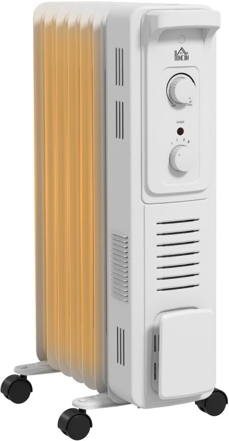 MHSTAR UK LTD HOMCOM 1500W Quiet Oil Filled Radiator, 7 Fin Energy Efficient Portable Electric Heater with 3 Heat Settings, Adjustable Thermostat, Safety Tip Over,