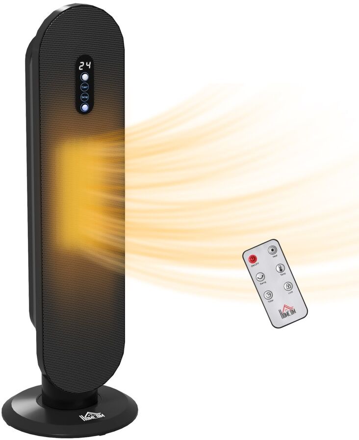 MHSTAR UK LTD HOMCOM Ceramic Space Heater, Indoor Tower Heater with 2 Heat, Oscillation, Remote Control, Timer, Tip-Over & Overheating Protection, 1200W/2000W, Blac