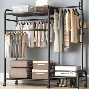 HMS precious limited Heavy Duty Double Clothes Rail Rack with Wheels & Storage Shelves