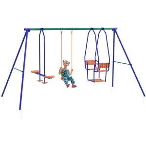 MHSTAR UK LTD Outsunny 3 in 1 Garden Swing Set, Metal Kids Swing Set with Single Swing, Glider, Rocking Chair Swing, for Toddlers 3+ Years Old, Outdoor Playground,