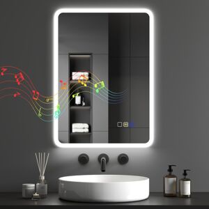 MHSTAR UK LTD HOMCOM 500 x 700 mm Backlit Illuminated Bathroom Mirror with LED Lights and Bluetooth, Wall Mounted Vanity Mirror with 3 Colours Dimmable, Anti-Fog, M