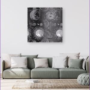 WRT Ltd Black Grey Abstract Sun and Moon Canvas - Small 10" x 10" WRT Ltd Black Grey Abstract Sun and Moon Canvas - Small 10" x 10"