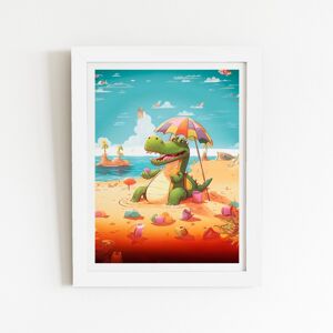 WRT Ltd A Crocodile On A Beach Holiday Art Prints - 8" x 10" - White frame WRT Ltd A Crocodile On A Beach Holiday Art Prints - 8" x 10" - White frame
