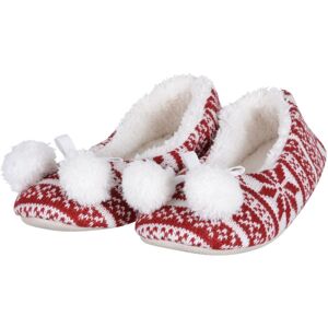 XS-Stock.com Ltd Womens Fair Isle Knit Ballet Slippers Pom Poms Fleece - Red - 3-4 XS-Stock.com Ltd Womens Fair Isle Knit Ballet Slippers Pom Poms Fleece - Red - 3-4