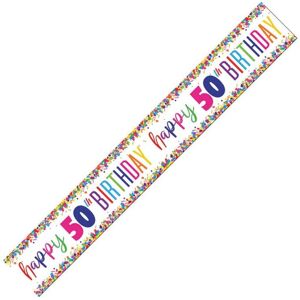 Why Not Shop UK Ltd Happy 50th Birthday Foil Banner Multi-Coloured Confetti 9 Foot Long Why Not Shop UK Ltd Happy 50th Birthday Foil Banner Multi-Coloured Confetti 9 Foot Long