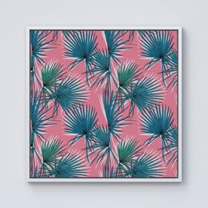 WRT Ltd Pink Green Fan Palms Framed Canvas - 10" x 10" - White WRT Ltd Pink Green Fan Palms Framed Canvas - 10" x 10" - White