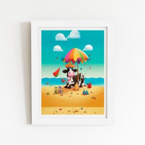 WRT Ltd Cow On A Beach Holiday Art Prints - 24" x 36" - Black frame WRT Ltd Cow On A Beach Holiday Art Prints - 24" x 36" - Black frame