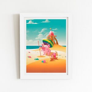WRT Ltd Piglet On A Beach Holiday Art Prints - 12" x 16" - White frame WRT Ltd Piglet On A Beach Holiday Art Prints - 12" x 16" - White frame