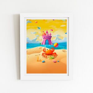 WRT Ltd Orange Crab On A Beach Holiday Art Prints - 8" x 10" - White frame WRT Ltd Orange Crab On A Beach Holiday Art Prints - 8" x 10" - White frame