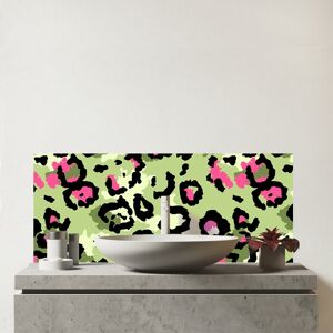 WRT Ltd Green And Pink Leopard Print Glass Bathroom Splashback WRT Ltd Green And Pink Leopard Print Glass Bathroom Splashback