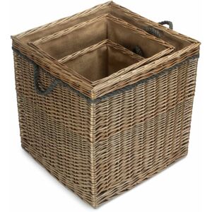 Red Hamper Antique Wash Square Storage Log Basket - Set of 3 Red Hamper Antique Wash Square Storage Log Basket - Set of 3