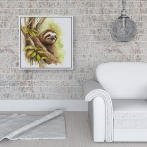 WRT Ltd Sloth Watercolour Framed Canvas - 16" x 16" - White WRT Ltd Sloth Watercolour Framed Canvas - 16" x 16" - White