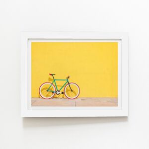 WRT Ltd Bike Against Yellow Art Prints - 24" x 36" - White frame WRT Ltd Bike Against Yellow Art Prints - 24" x 36" - White frame