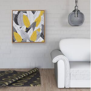 WRT Ltd Yellow Grey Feather Leaves Framed Canvas - 16" x 16" - Pine WRT Ltd Yellow Grey Feather Leaves Framed Canvas - 16" x 16" - Pine