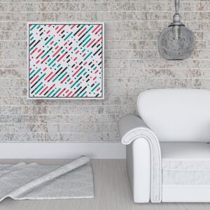 WRT Ltd Overlapping Coloured Diagonal Lines Framed Canvas - 16" x 16" - White WRT Ltd Overlapping Coloured Diagonal Lines Framed Canvas - 16" x 16" - White