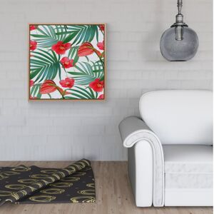 WRT Ltd Tropical Flowers And Palm Leaves Hawaiian Framed Canvas - 40" x 40" - Black WRT Ltd Tropical Flowers And Palm Leaves Hawaiian Framed Canvas - 40" x 40" - Black