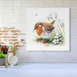 WRT Ltd Robin And Daisies Watercolour Canvas - Large 30" x 30" WRT Ltd Robin And Daisies Watercolour Canvas - Large 30" x 30"