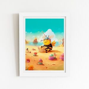 WRT Ltd Bumblebee On A Beach Holiday Art Prints - 12" x 16" - White frame WRT Ltd Bumblebee On A Beach Holiday Art Prints - 12" x 16" - White frame