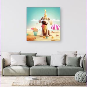 WRT Ltd Dog On A Beach Holiday Canvas - Small 10" x 10" WRT Ltd Dog On A Beach Holiday Canvas - Small 10" x 10"