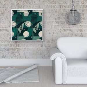 WRT Ltd Abstact Green Cream Moon and Stars Framed Canvas - 16" x 16" - White WRT Ltd Abstact Green Cream Moon and Stars Framed Canvas - 16" x 16" - White