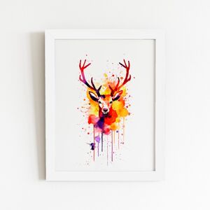 WRT Ltd Watercolour Stag Face Art Prints - 16" x 24" - White frame WRT Ltd Watercolour Stag Face Art Prints - 16" x 24" - White frame