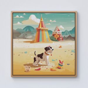WRT Ltd Doggy On A Beach Holiday Framed Canvas - 10" x 10" - Pine WRT Ltd Doggy On A Beach Holiday Framed Canvas - 10" x 10" - Pine