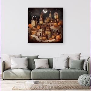 WRT Ltd Spooky Halloween Village Canvas - Small 10" x 10" WRT Ltd Spooky Halloween Village Canvas - Small 10" x 10"