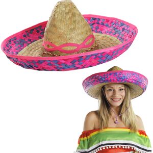 I Love Fancy Dress Mexican Sombrero Straw Hat with Pink Design - Pack of 1 I Love Fancy Dress Mexican Sombrero Straw Hat with Pink Design - Pack of 1