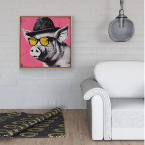 WRT Ltd Pig In A Hat And Glasses Framed Canvas - 16" x 16" - Pine WRT Ltd Pig In A Hat And Glasses Framed Canvas - 16" x 16" - Pine