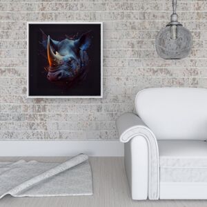 WRT Ltd Rhino Face Splashart Framed Canvas - 16" x 16" - White WRT Ltd Rhino Face Splashart Framed Canvas - 16" x 16" - White