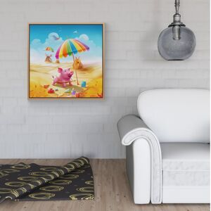 WRT Ltd Pig On A Beach Holiday Framed Canvas - 16" x 16" - Pine WRT Ltd Pig On A Beach Holiday Framed Canvas - 16" x 16" - Pine