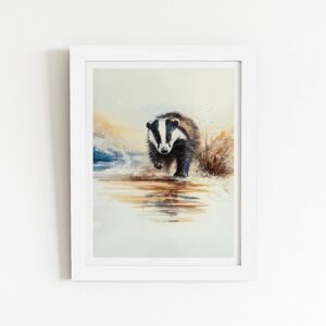 WRT Ltd Wading Badger Watercolour Art Prints - 8" x 10" - White frame WRT Ltd Wading Badger Watercolour Art Prints - 8" x 10" - White frame