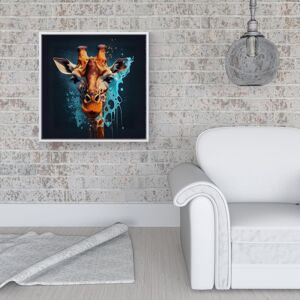 WRT Ltd Blue Giraffe Face Splashart Framed Canvas - 16" x 16" - White WRT Ltd Blue Giraffe Face Splashart Framed Canvas - 16" x 16" - White