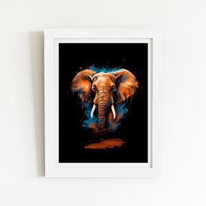 WRT Ltd Splashart Elephant Blue Art Prints - 8" x 10" - White frame WRT Ltd Splashart Elephant Blue Art Prints - 8" x 10" - White frame